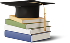 3d-business-graduation-cap-lying-on-pile-of-books-accueil